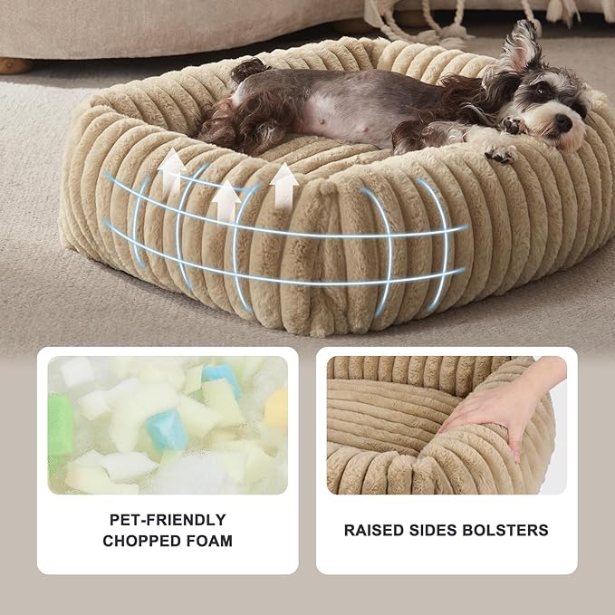 FURTIME Dog Beds Large Sized Dog, Washable Orthopedic Pet Bed with Removable Cover, Rectangle Soft Calming Sleeping Puppy Bed Durable Pet Cuddler with Anti-Slip Bottom, Beige, L(36"x27"x8")