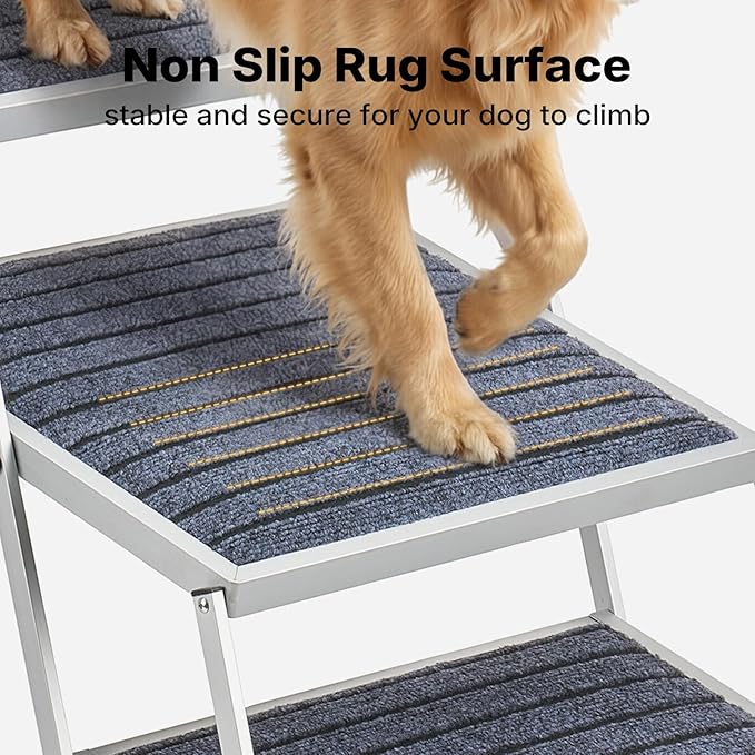 Veehoo Extra Wide Dog Steps for Car SUV Truck Foldable, 5 Steps Portable Aluminum Dog Stairs for Injured Senior Large Dogs 20" Wide, Heavy Duty Pet Ramp Ladder with Non Slip Surface, up to 170lbs