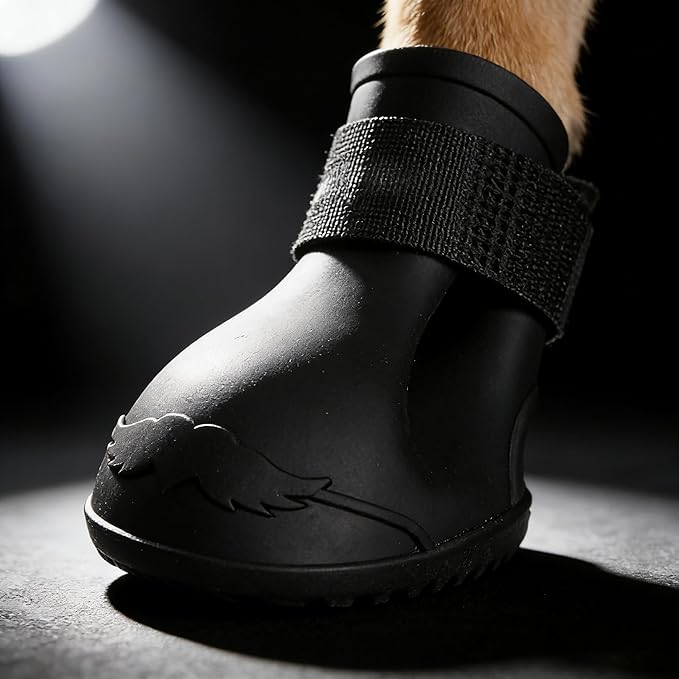 Yctze 4pcs Silicone Protective Dog Boots, Antislip Snow Shoes for Small Dogs, Ideal for French, Cute Pet Rain Wellies (L Black)