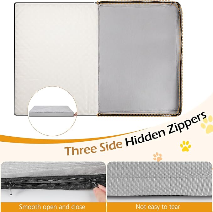 Dog Bed Cover, Washable Replacement Large Dog Bed Sheet with 3-Sided Continuous Zipper, Waterproof Liner, Soft Plush, Pet Mattress Fluffy Protector, 41x27x3 inches - M, Cover Only Grey
