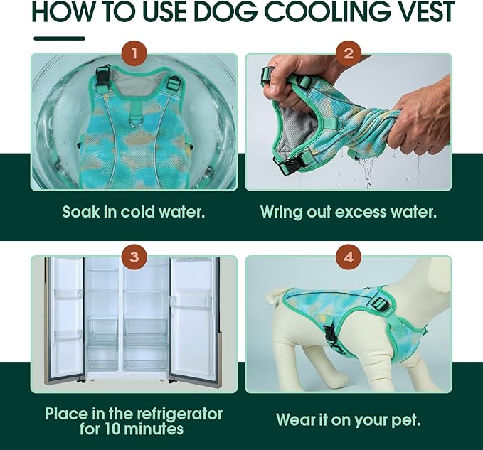 Kuoser Dog Cooling Vest for Dogs, Lightweight Cooling Shirt for Small Medium Large Dogs, Adjustable Pet Cooler Jacket with Reflective Stripe, UV Protection Pet Harness T-Shirt for Summer Outdoor