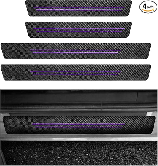 4 PCS Car Door Sill Protector, Waterproof Carbon Fiber Style Car Door Entry Guard Sill Protector, Anti-Scratch Door Threshold Strips Stickers for Most Vehicles, Car Accessories (Purple-4pcs)