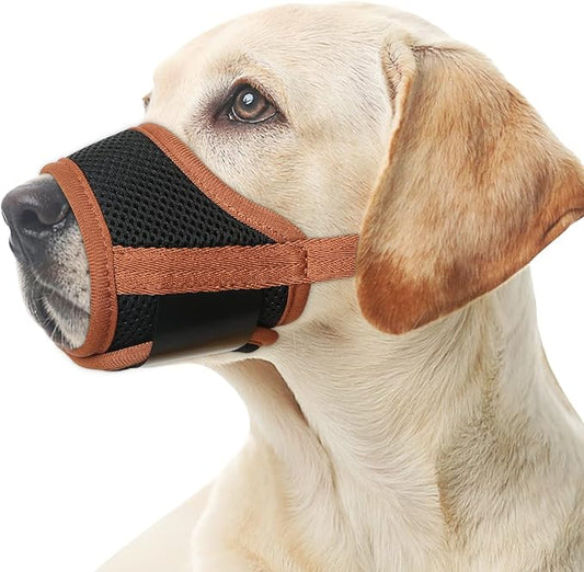 HEELE Dog Muzzle,Soft Nylon Muzzle Anti Biting Barking Chewing,Air Mesh Breathable Drinkable Adjustable Loop Pets Muzzle for Small Medium Large Dogs 4 Colors 4 Sizes (Brown, M)