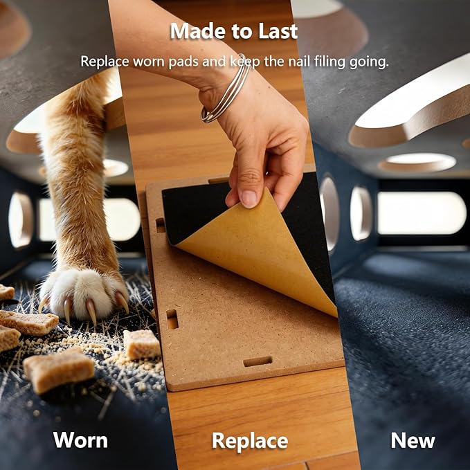 Cat Nail File Scratcher, Cat Claw Saver Box with Replaceable Sandpaper, Stress-Free Nail Care, Interactive Maze Scratcher with Bell Ball for Indoor Cats