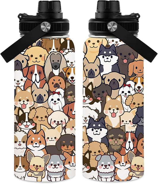 32 oz Insulated Water Bottle, Stainless Steel Water Bottles, Sports Travel Bottles, Cute Dogs Water Bottle Gifts for Men Women Dog Lovers (1pcs)