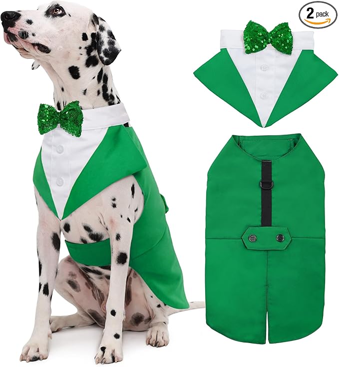 Kuoser Dog Tuxedo & Bandana Set - Prince Wedding Bow Tie Shirt Formal Attire for Large & Medium Dogs (Golden Retriever, Samo Bulldogs)