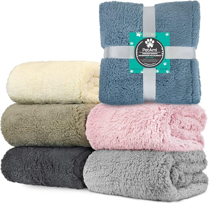 PetAmi Fluffy Waterproof Dog Blanket for Couch and Bed, Reversible Sherpa Pet Throw, Pee Proof Furniture Protector Sofa Cover, Washable Cat Blanket for Medium Large Dogs and Cats (Taupe Camel, 40x60)