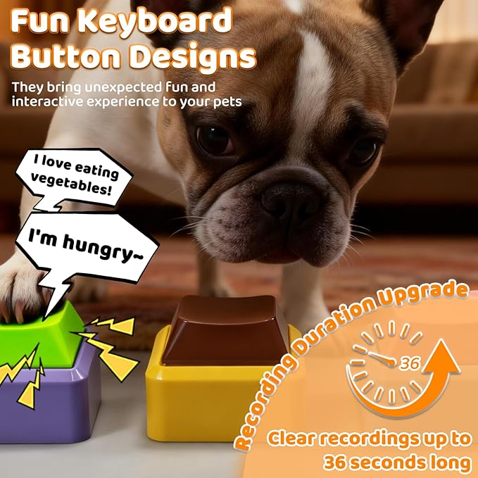 3 Pack Voice Recording Button, Dog Buttons for Communication, 36-Second Clear Voice Record with Fun Keyboard Key Design Talking Buttons Starter Set for Classrooms, Offices, Dog & Pet Training