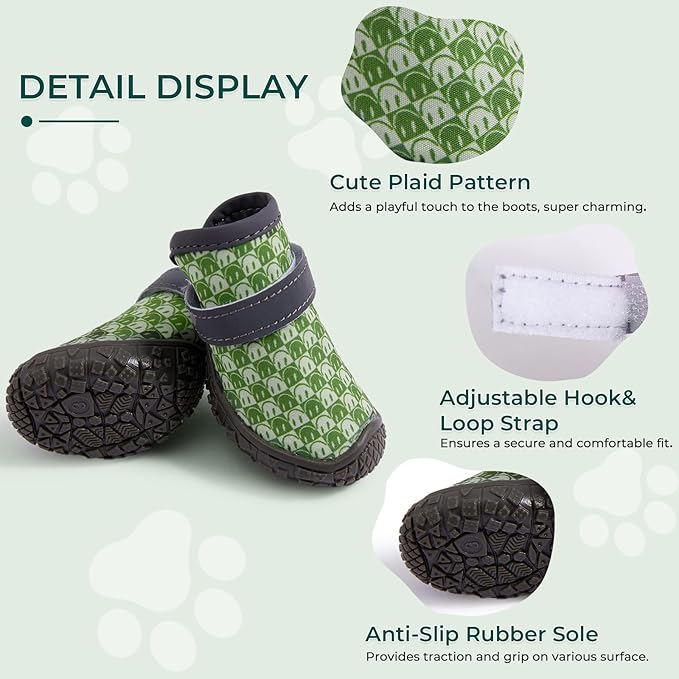 Dog Shoes Breathable Non-Slip Outdoor Booties for Small Medium Dogs, Pet Boots Paw Protector for Hot Pavement Hardwood Floors (Green, X-Large)