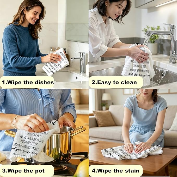 Religious Christian Kitchen Dish Towel, Bible Verse Absorbent Dish Tea Towels for Kitchen Bathroom Decor, Reusable Bar Hand Dishcloths Home Holiday Decor Christian Gifts for Women Men Housewarming