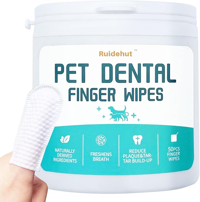 Pet Dental Finger Wipes, Dog & Cat Teeth Cleaning, Plaque Control & Breath Freshening, Regular Size, Suitable for Pet Toothbrushes (50 Count)