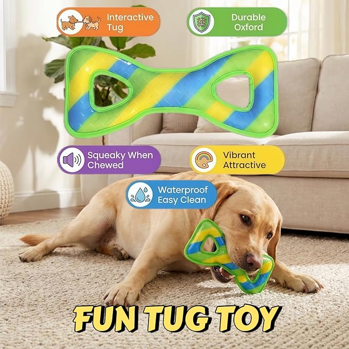 Interactive 15Inches Tug Toy for Aggressive Chewers, Durable Chew Toys for Medium and Large Dogs, Long Lasting TPR & Oxford Fabric