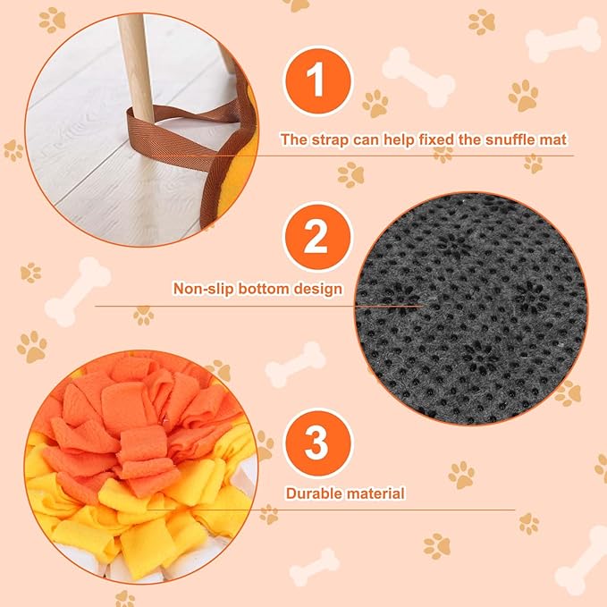 Yummy Sam Snuffle Mat for Small Medium Dogs, Portable Interactive Nose Smell Training Sniffing Pad with Puzzle Toys for Boredom Stimulating Slow Eating and Keep Busy (Orange)
