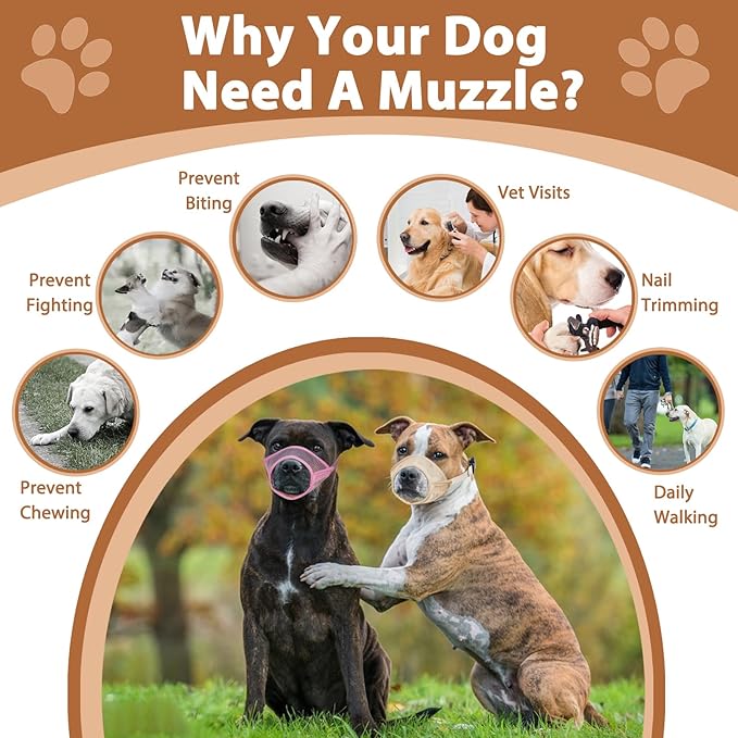 LUCKYPAW Dog Muzzle Suits for Small Medium Large Dogs, Mesh Muzzle Anti Biting Chewing, Breathable Mouth Cover Set with Adjustable Strap for Grooming Vet Visiting Training (7 PCS(XXS-XXL), Beige)