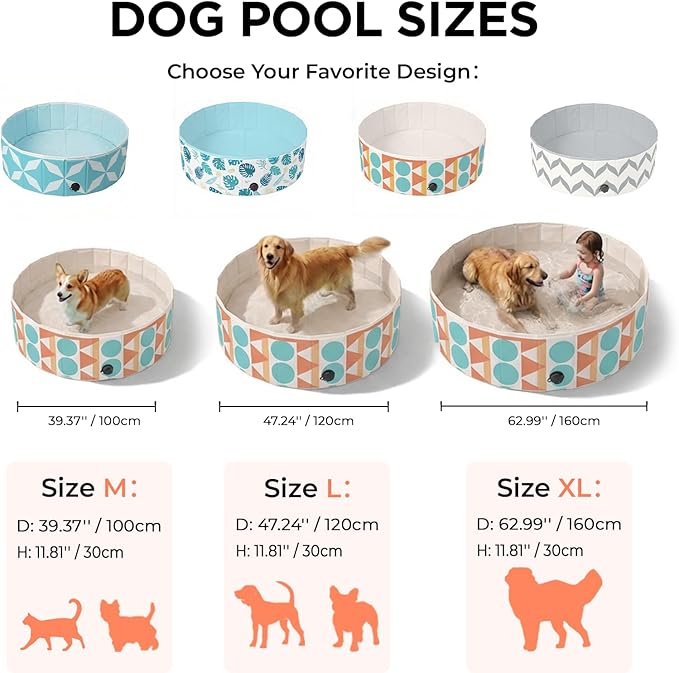 furrybaby Dog Pool for Large Dogs, Foldable Hard Plastic Pet Swimming Pool, Heavy Duty 0.5mm PVC with Non-Slip Bottom, Portable Kiddie Pool for Dogs, Pet Bath Tub for Backyard Summer, Bohemia 40“