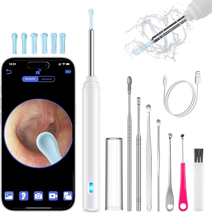 Ear Wax Removal Tool Camera, Ear Cleaner with Camera, Ear Cleaning Kit 1296P HD Ear Scope, 6 LED Lights and 6 Ear Picks, Earwax Removal with Otoscope to Earify Earwax for iOS and Android