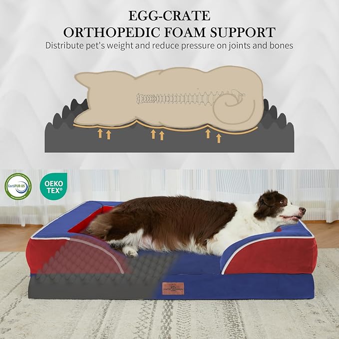 Comfort Expression Orthopedic Dog Bed for Extra Large Dogs 42x30 Inch, Waterproof Egg Crate Foam XL Pet Bed with Bolsters, Dog Couch with Washable Cover & Non-Slip Bottom, American Flag 4