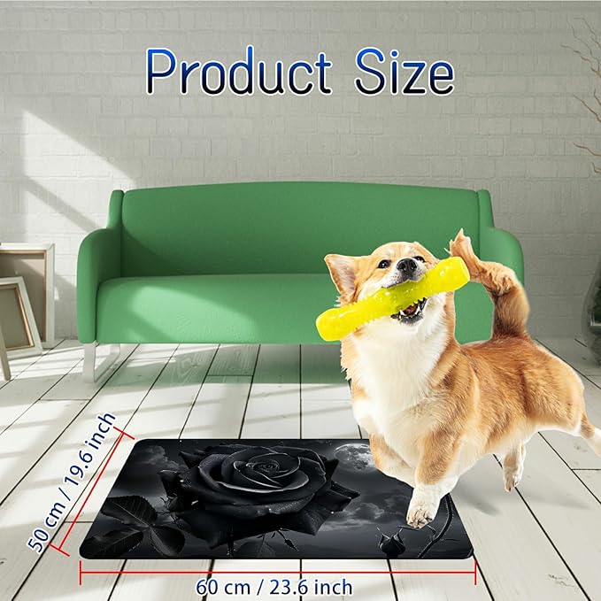 Dog Food Mat, 19.6" x 23.6" Absorbent Pet Feeding Mat for Food and Water, Waterproof Diatom Mud Pet Placemat with Non-Slip Rubber Backing, Easy Clean Cat Bowl Mat for Floors - Gray Roses