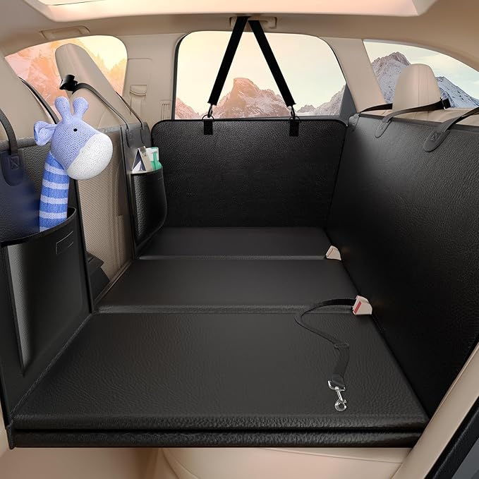 Btefd Back Seat Extender for Dogs Upgraded Anti-Scratch PU Leather, Hard Bottom Dog Car Seat Cover for Back Seat, Backseat Extender for Dogs, Waterproof Dog Hammock for Car, SUV, Small Truck, Black