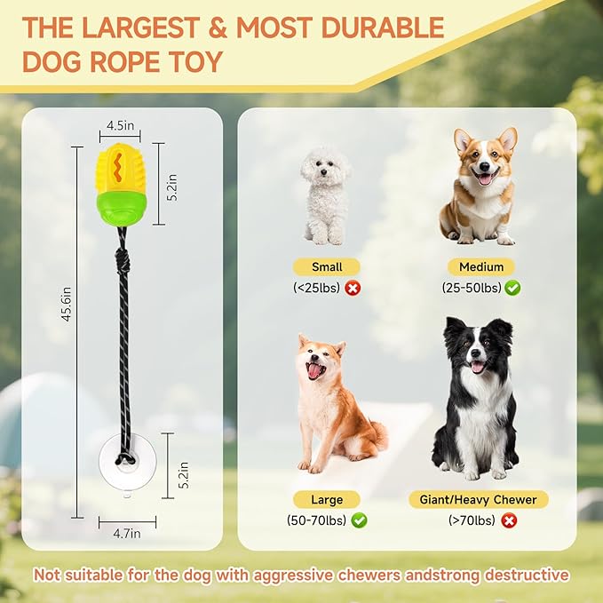 Dog Enrichment Toy with Strong Suction Cup, Treat Dispensing Dog Puzzle Toy for Small & Medium Dogs, Interactive Tug Toy, Mental Stimulation, Boredom Relief & Dental Cleaning,Green Yellow