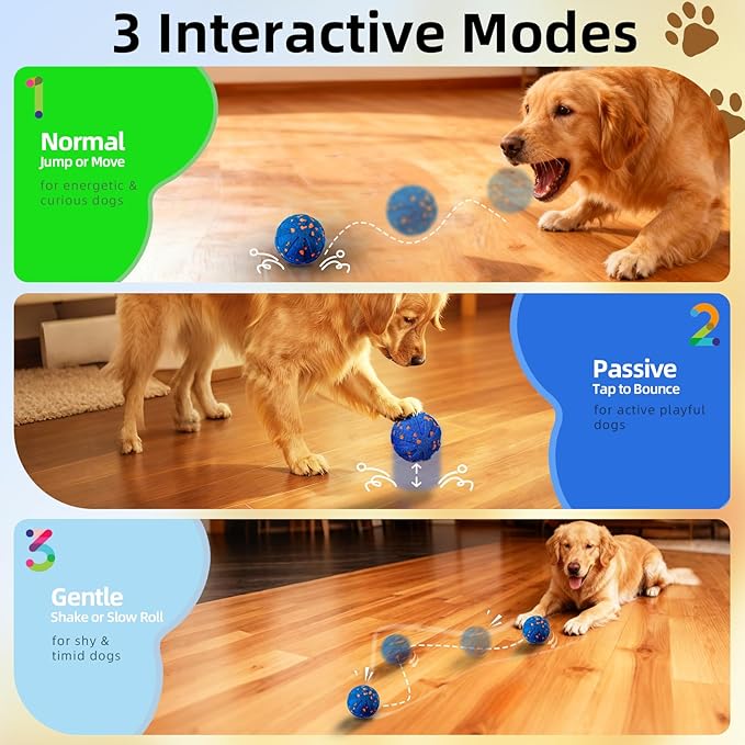 Interactive Dog Toys Ball, 3 Play Modes with Colorful Lights, Automatic Moving, Bouncing, E-TPU Material, Suitable for Large and Medium-Sized Dogs, Used for Boredom Relief and Daily Training