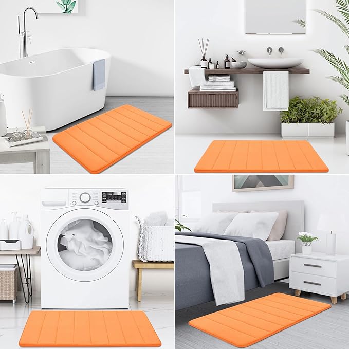 Buganda Memory Foam Bath Mat, 60" x 24", Ultra Soft and Non-Slip Bathroom Rugs, Water Absorbent and Machine Washable Bath Rug Runner for Bathroom, Shower, and Tub, Orange
