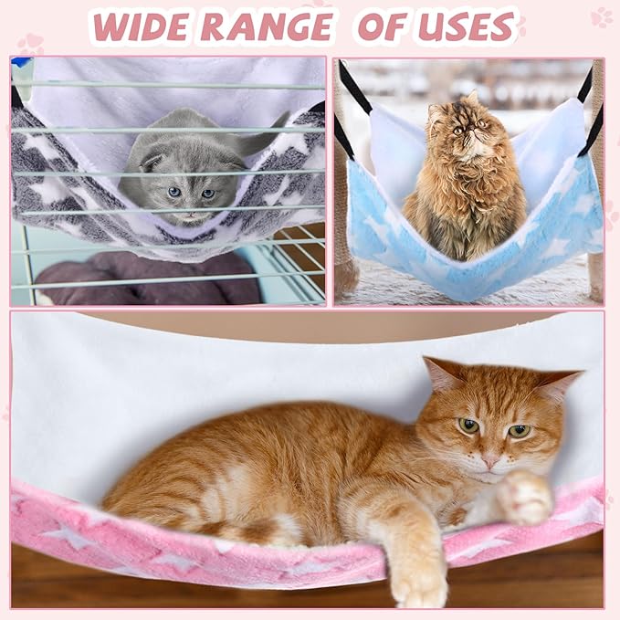Geelin 4 Pcs Cat Hammock for Cage Soft Hanging Pet Hammock Bed with Adjustable Straps and Metal Hooks Double Sided Bed for Large & Small Cats Ferret Rat Sugar Glider(Large Star,16 x 20 Inch)