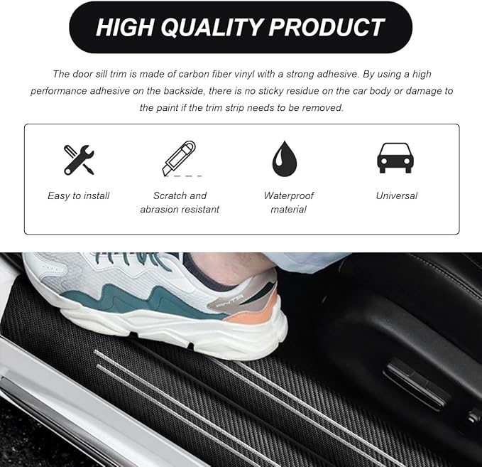 4 PCS Car Door Sill Protector, Waterproof Carbon Fiber Style Car Door Entry Guard Sill Protector, Anti-Scratch Door Threshold Strips Stickers for Most Vehicles, Car Accessories (White-4pcs)