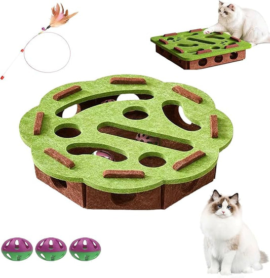 2026 New Cat Nail File Enrichment Box,Cat Scratch Puzzle Enrichment Box,Interactive Cats Toy with 3 Bell Balls for Indoor Cats Self Play,Encourages Hunting Instincts (E)