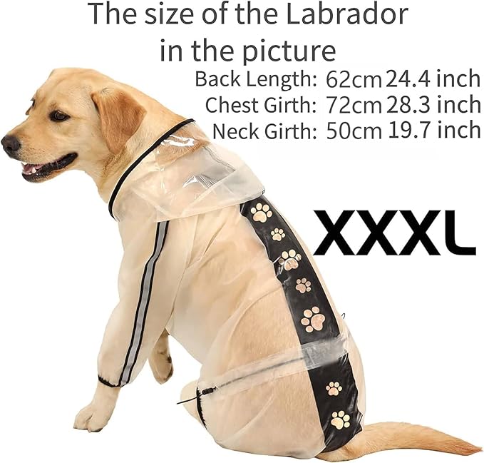 Olsa Dog Raincoat, Dog Hooded Slicker Poncho, 4 Legs Rain Jacket with Reflective Stripe, Water Proof Rain Snow Clothes with Hood for Small Medium Dogs