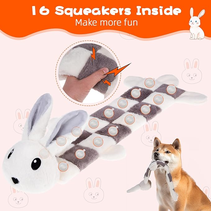 Mihachi Easter Rabbit Dog Squeaky Toys 16 Squeakers for Aggressive Chewers, Tough Interactive Tug of War Dog Toy-Chew Toy for Small,Medium,Large Breed No Stuffing Toy, Fun Long Toys 22.8 Inches