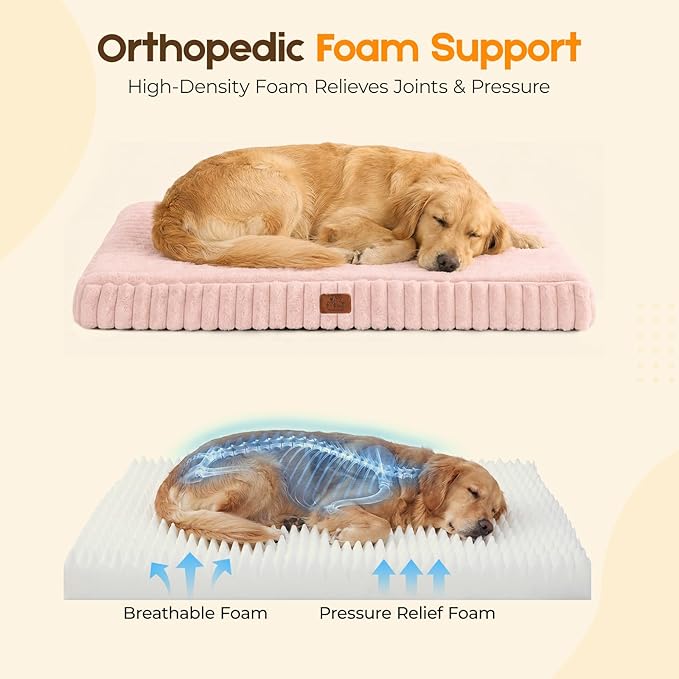 Orthopedic Dog Bed for Medium Dog, Waterproof Pet Bed,Non-Slip Bottom and Egg-Crate Foam with Removable Washable Cover Crate Bed,Pink,30"x20"x3"
