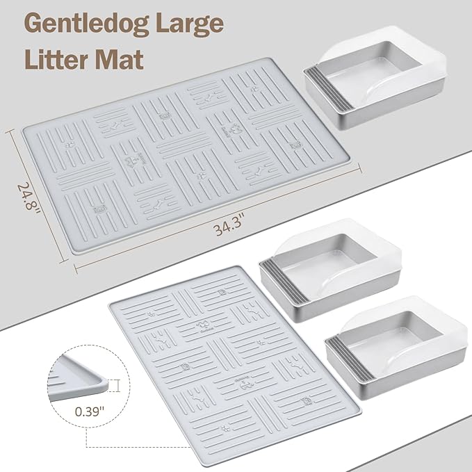 Large Silicone Cat Litter Mat, 34.3" X 24.8" Litter Trapping Mat, Soft and Waterproof Cat Litter Box Mats for Floor-Grey