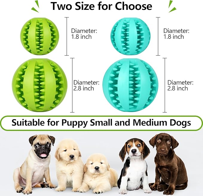 Puppy Chew Toys for Teething: Durable Rubber Dog Toys for Boredom - Treat-Dispensing Balls for Small Breed Indoor Play (2pack)
