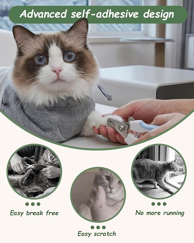 Cat Wrap Grooming Bag for Cutting Nails Washing Holder Restraint Nail Clipping Trimming Swaddle Burrito Helmet Sling Immobilizer Calm and Cozy Animal Cuts Covers Bath Hammock Bubble