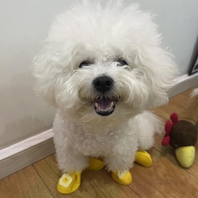 4Pcs Waterproof Dog Boots Dog Shoes for Snow and Rain Teddy Pomeranian Bichon Small Dogs (Yellow, Small (1-3Ib))