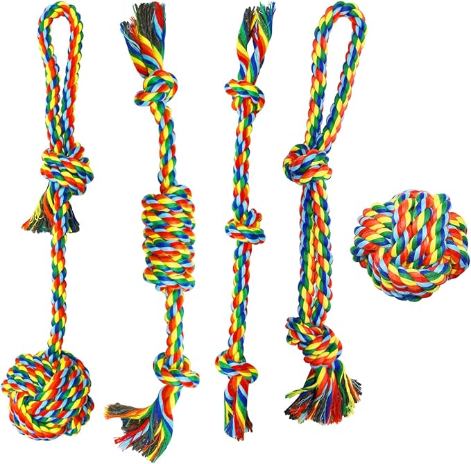 ASOCEA 5 Pack Dog Rope Toys Cotton Puppy Teething Rope Durable Chew Toys for Boredom Small Dogs Puppies Interactive Tug Toy for Training Fetching (Colorful)