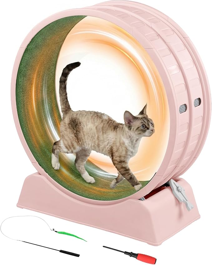 Outvita Cat Exercise Wheel for Indoor Cats, 31.5" Cat Treadmill with Detachable Carpet ＆ Locking Mechanism, Cats Running Wheel Helps Cats to Lose Weight and Keep Health, Easy Assembled (Pink)