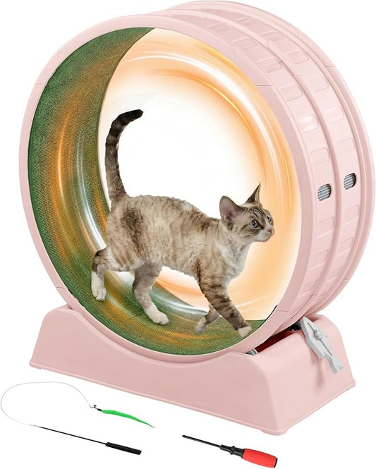 Outvita Cat Exercise Wheel for Indoor Cats, 31.5" Cat Treadmill with Detachable Carpet ＆ Locking Mechanism, Cats Running Wheel Helps Cats to Lose Weight and Keep Health, Easy Assembled (Pink)