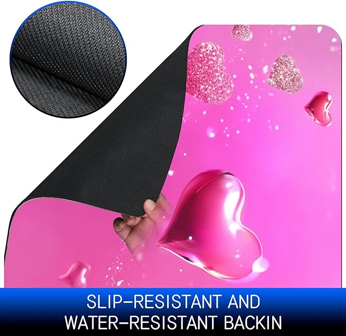 Dog Food Mat, 15.7" x 23.6" Absorbent Pet Feeding Mat for Food and Water, Waterproof Diatom Mud Pet Placemat with Non-Slip Rubber Backing, Easy Clean Cat Bowl Mat for Floors - Pink Love