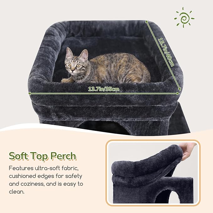 Globlazer 52in Cat Tower for Multiple Indoor Cats, Heavy Duty Multi-Level Cat Tree with 3 Cozy Condos, 4 Natural Sisal Scratching Posts and Cozy Basket Bowl, F52B, Dark Grey