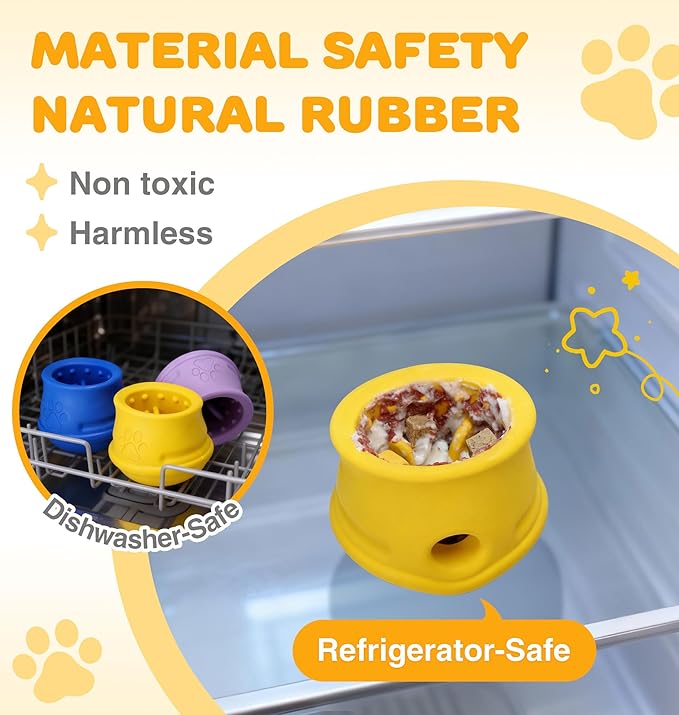 Rubber Dog Enrichment Toys, Stuffable Interactive Dog Toys to Keep Them Busy - Puzzle Slow Feeder & Anxiety Relief & Long-Lasting - Frozen Dog Licking Toy, Dishwasher Safe, Lemon, M