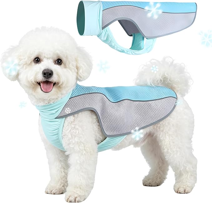 Dog Cooling Vest, Summer Cooler Jacket for Small & Medium Dogs Soft Breathable Mesh Lightweight Pet Shirt for Beach Hiking Walking (Blue,S)