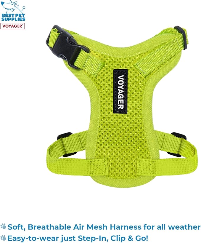 Best Pet Supplies Voyager Step-in Lock Pet Harness w Reflective Pet Leash Combo Set with Neoprene Handle 5ft - Supports Small, Medium and Large Breed Puppies/Cats - Lime Green Set, XXS