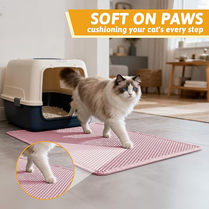 Pieviev Cat Litter Mat Double Layer Waterproof Urine Proof Trapping Mat 1 Pack (Pink, 30x24 Inch (Pack of 1))