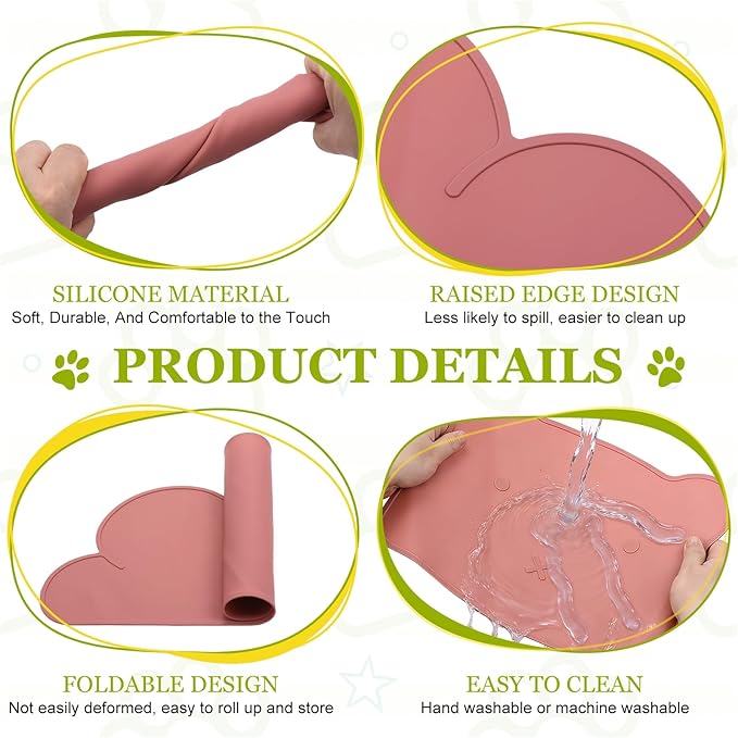 Silicone Pet Feeding Mat, Waterproof Dog Cat Food Bowl Placemat Tray Anti-Slip with Raised Edge Foldable Heat-Resistant (Burgundy, Cloud Shape), Intended for Cat Dog Water Bowl