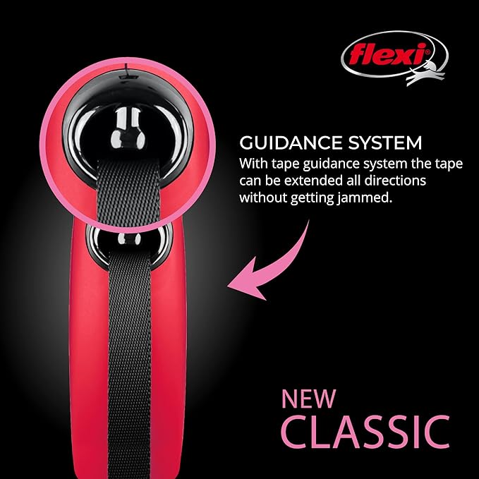FLEXI New Classic Tape Retractable Dog Leash for Small Dogs Upto 33 lbs. – 16 ft., Red | Tangle Free Pet Walking Leash with One-Handed Brake, Pause, Lock|German Quality Product
