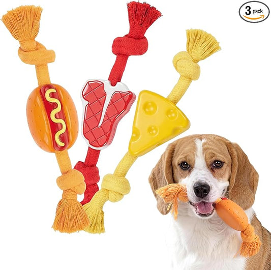 FOFOS Dog Chew Toys for Aggressive Chewers, 3 Pack Rubber Dog Rope Toys, Tough Toys for Boredom Relief and Cleaning Teeth, Indestructible Tug of War Toys for Small Medium Dogs