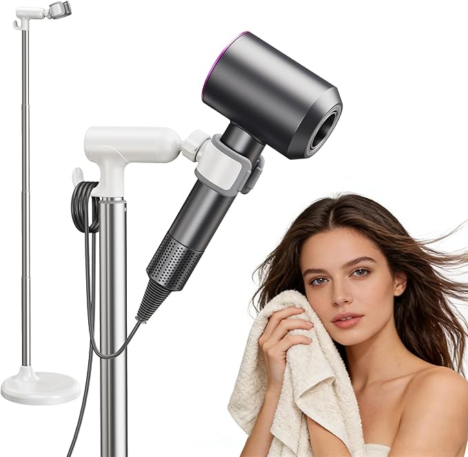 Floor Standing Hair Dryer Stand Holder, 360° Degree Rotating, 17 in - 51 in Height Adjustable Blow Dryer Stand Hands Free Works for Frozen Shoulder, Arthritis, & Wrist Pain Relief-Stand Type