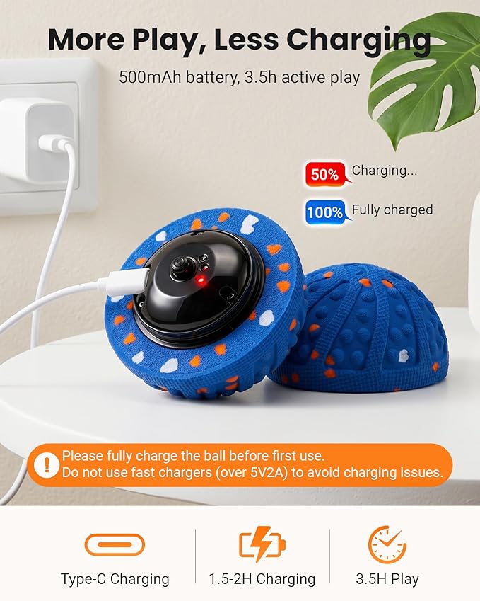Interactive Dog Toys with Teeth-Friendly Bumps, 3 Modes, ETPU Material, IP67 Waterproof, Rechargeable Dog Ball, Automatic Rolling Ball Dog Toy to Keep Them Busy